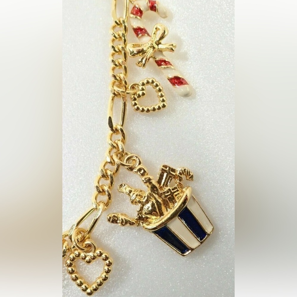 Chunky Gold Christmas Charm Necklace 🎄 Enamel Santa Tree Candy Cane Holiday - Picture 4 of 7